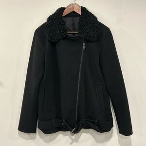 Faux wool sherpa biker jacket